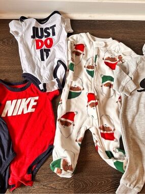 Baby boy 6-9 months Nike onesie full zip hooded  Santa pajamas lot of 5